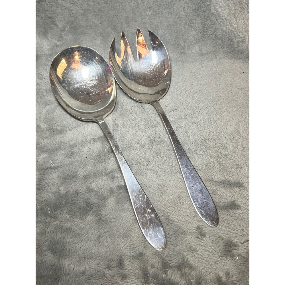 Vintage Italy Silver Plated Salad Servers 10" Modernist Claw Spoon Fork Set
